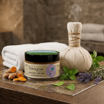 Natural joint and muscle pain balm made with herbal oils and beeswax