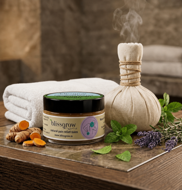 Natural joint and muscle pain balm made with herbal oils and beeswax